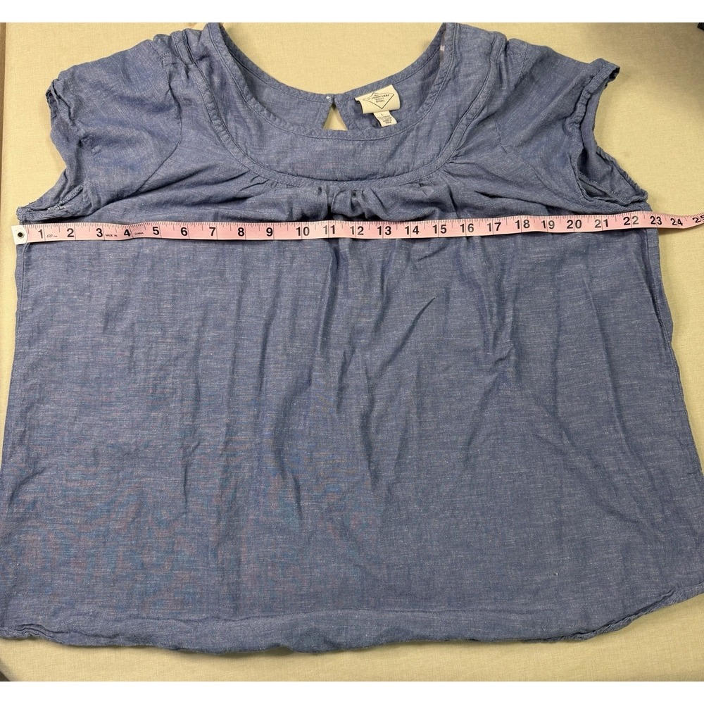 St Johns Bay Blue Chambray Linen Blend Peasant Boho Blouse Tunic Womens L Top - Picture 5 of 10